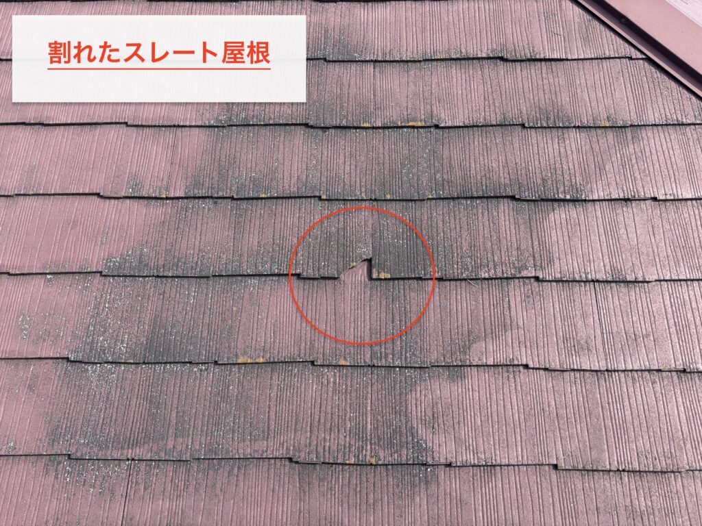 泉区のスレート屋根 苔とひび割れの状態